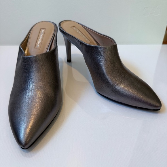 ANTONIO MELANI Silver Pewter Leather Pointed Mule Heels 7.5 - Picture 8 of 12